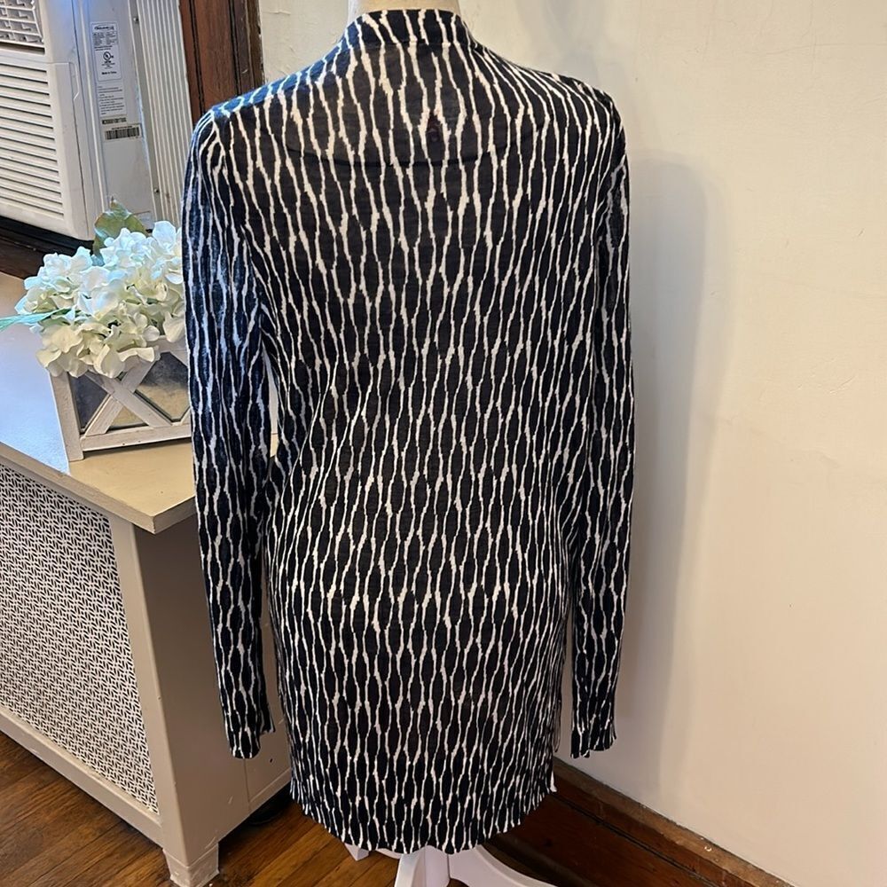 Loft blue white patterned long sleeve open cardigan Size M New - Picture 6 of 10